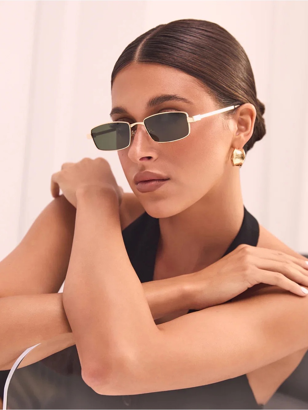 The Monroe Gold Frame Rectangle Sunglasses by BANBÉ EYEWEAR